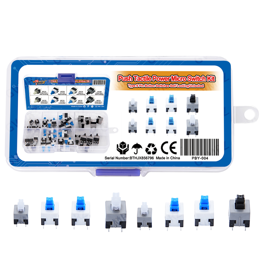 Electronics Project Kit - Kit de 40 microinterruptores táctiles de